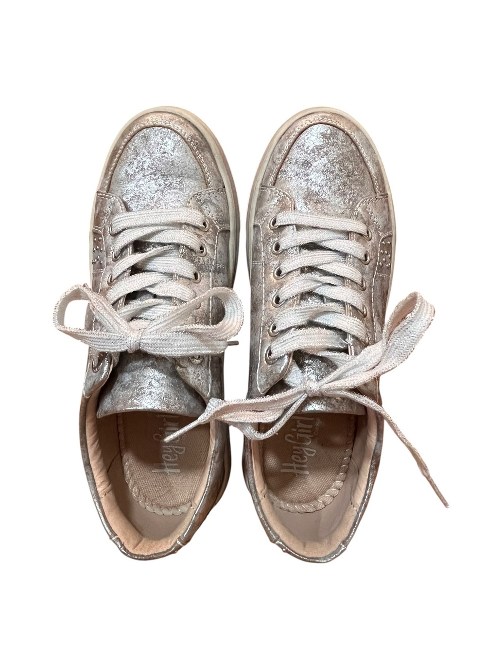Hey Girl Silver Sneakers Metallic Corkys Low-Tops Studded - Picture 9 of 9